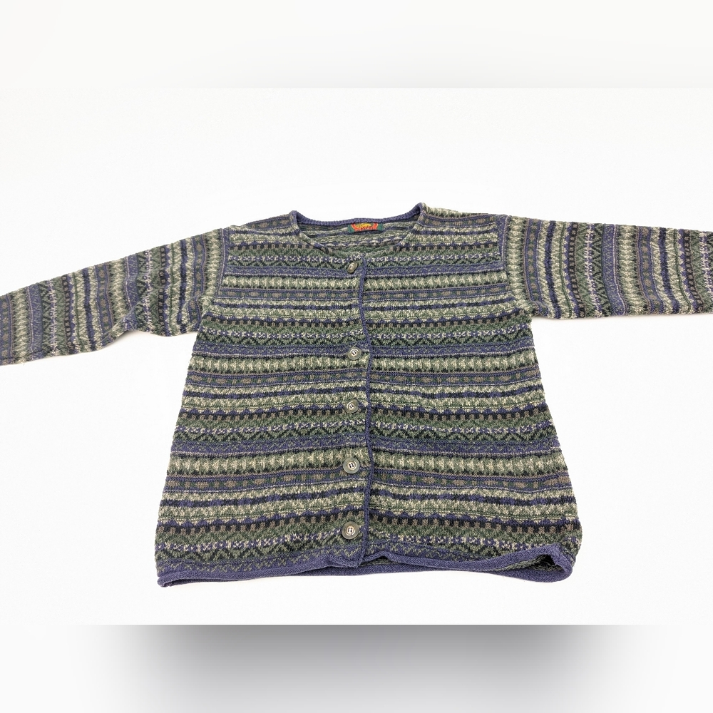 Fine Alps Apparel Made In U.S.A Cotton Cardigan With Buttons Blue/green